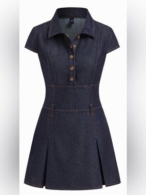 Cider Dark Blue Button-Up Mini Dress
